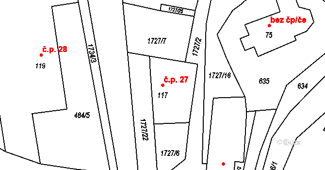 Holedeček 27, Holedeč na parcele st. 117 v KÚ Holedeč, Katastrální mapa