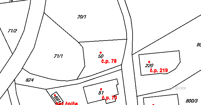 Lhota za Červeným Kostelcem 78, Červený Kostelec na parcele st. 50 v KÚ Lhota za Červeným Kostelcem, Katastrální mapa