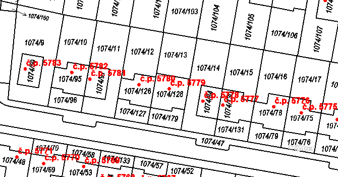 Jihlava 5779 na parcele st. 1074/128 v KÚ Jihlava, Katastrální mapa