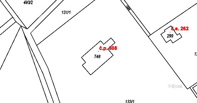 Černolice 508 na parcele st. 746 v KÚ Černolice, Katastrální mapa