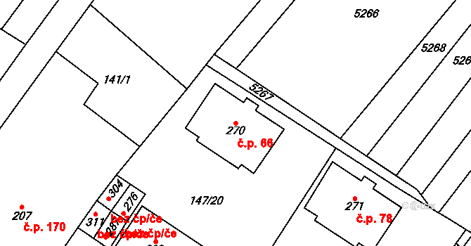 Skalice 66 na parcele st. 270 v KÚ Skalice u Znojma, Katastrální mapa