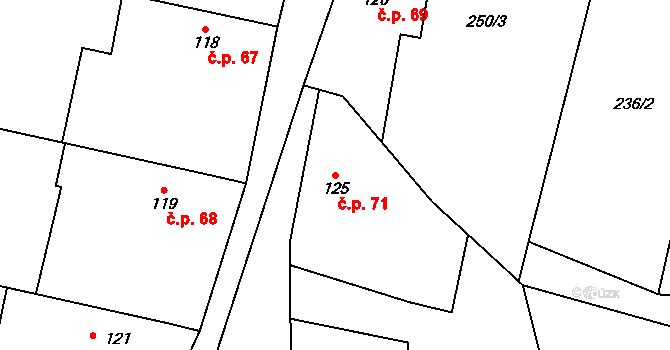 Polipsy 71, Čestín na parcele st. 125 v KÚ Polipsy, Katastrální mapa
