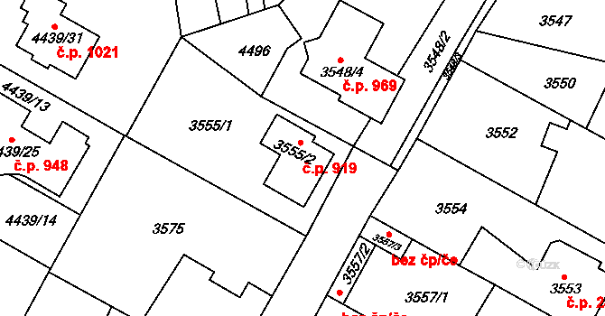 Žižkov 919, Kutná Hora na parcele st. 3555/2 v KÚ Kutná Hora, Katastrální mapa