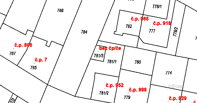 Ratíškovice 115388974 na parcele st. 781/3 v KÚ Ratíškovice, Katastrální mapa