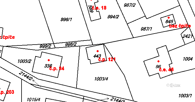 Alšovice 121, Pěnčín na parcele st. 443 v KÚ Alšovice, Katastrální mapa