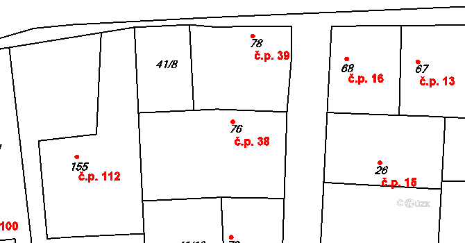 Sedlčánky 38, Čelákovice na parcele st. 76 v KÚ Sedlčánky, Katastrální mapa