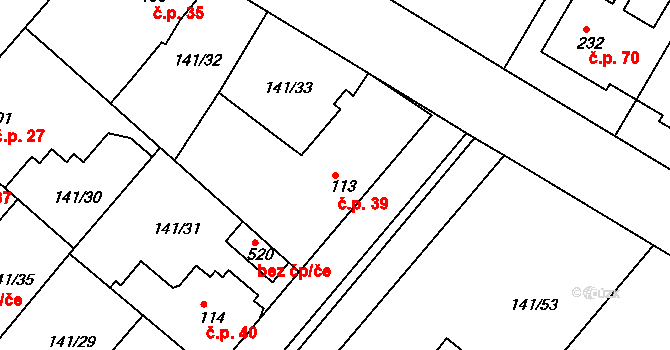 Pakoměřice 39, Bořanovice na parcele st. 113 v KÚ Bořanovice, Katastrální mapa