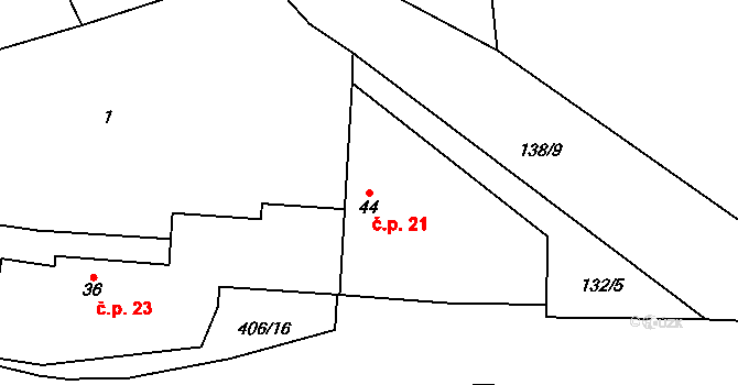 Biskoupky 21, Sebečice na parcele st. 44 v KÚ Biskoupky, Katastrální mapa