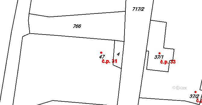 Kunětice 31 na parcele st. 47 v KÚ Kunětice, Katastrální mapa