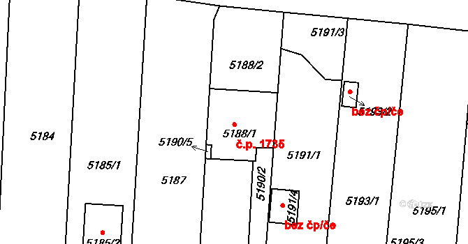 Pod Bezručovým vrchem 1735, Krnov na parcele st. 5188/1 v KÚ Krnov-Horní Předměstí, Katastrální mapa