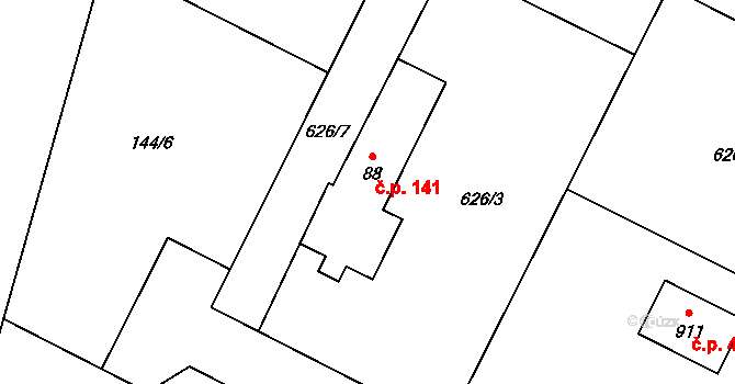 Lučina 141 na parcele st. 88 v KÚ Lučina, Katastrální mapa