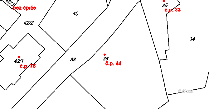 Dolní Pochlovice 44, Kynšperk nad Ohří na parcele st. 36 v KÚ Dolní Pochlovice, Katastrální mapa