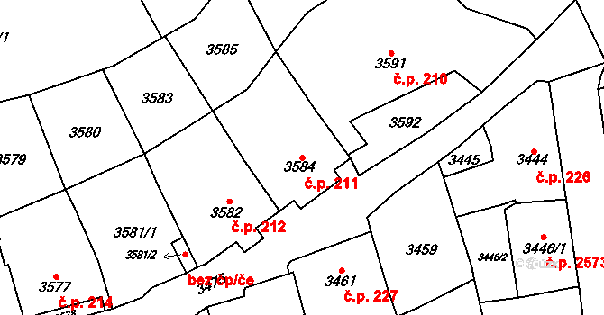 Šternberk 211 na parcele st. 3584 v KÚ Šternberk, Katastrální mapa