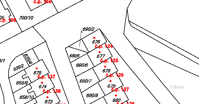 Mimoň V 125, Mimoň na parcele st. 677 v KÚ Mimoň, Katastrální mapa