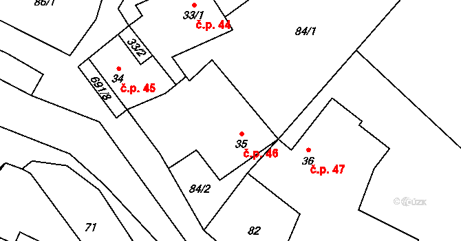 Býčkovice 46 na parcele st. 35 v KÚ Býčkovice, Katastrální mapa