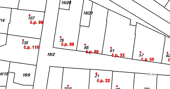 Libotenice 59 na parcele st. 65 v KÚ Libotenice, Katastrální mapa
