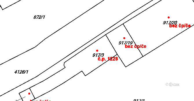 Roudnice nad Labem 1228 na parcele st. 917/3 v KÚ Roudnice nad Labem, Katastrální mapa
