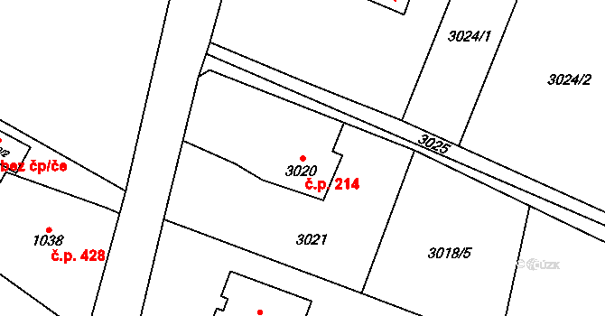 Dolní Lutyně 214 na parcele st. 3020 v KÚ Dolní Lutyně, Katastrální mapa