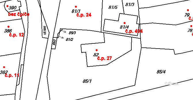 Záblatí 27, Bohumín na parcele st. 82 v KÚ Záblatí u Bohumína, Katastrální mapa