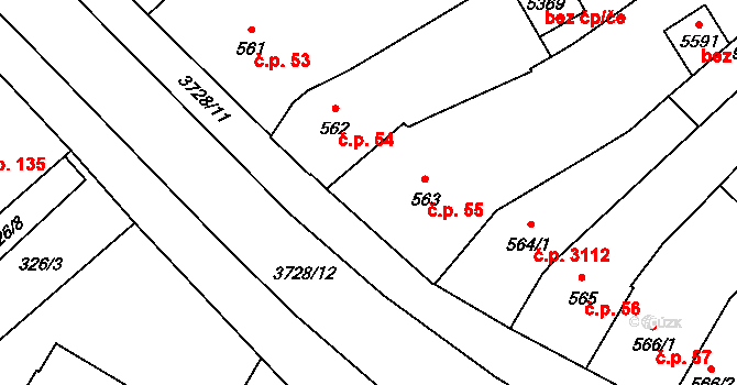 Břeclav 55 na parcele st. 563 v KÚ Břeclav, Katastrální mapa