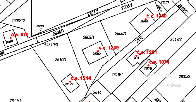 Žebětín 1239, Brno na parcele st. 2809/2 v KÚ Žebětín, Katastrální mapa