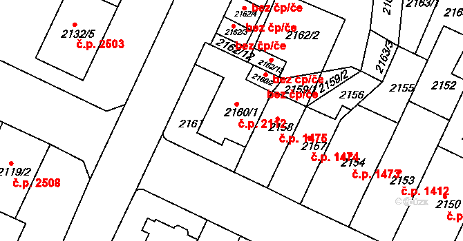Teplice 2112 na parcele st. 2160/1 v KÚ Teplice, Katastrální mapa