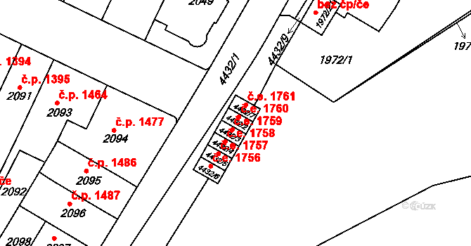 Teplice 1760 na parcele st. 4432/2 v KÚ Teplice, Katastrální mapa