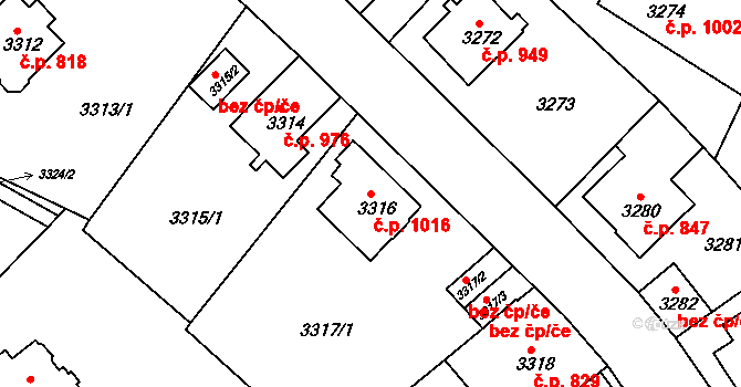 Sokolov 1016 na parcele st. 3316 v KÚ Sokolov, Katastrální mapa