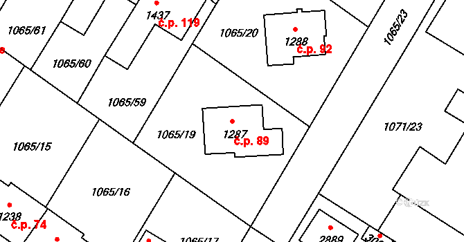 Hamrníky 89, Mariánské Lázně na parcele st. 1287 v KÚ Úšovice, Katastrální mapa