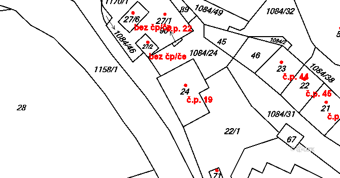 Petlery 19, Domašín na parcele st. 24 v KÚ Petlery, Katastrální mapa