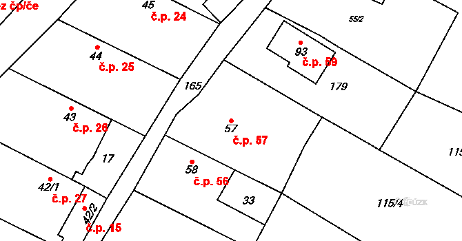 Barchůvek 57, Měník na parcele st. 57 v KÚ Barchůvek, Katastrální mapa