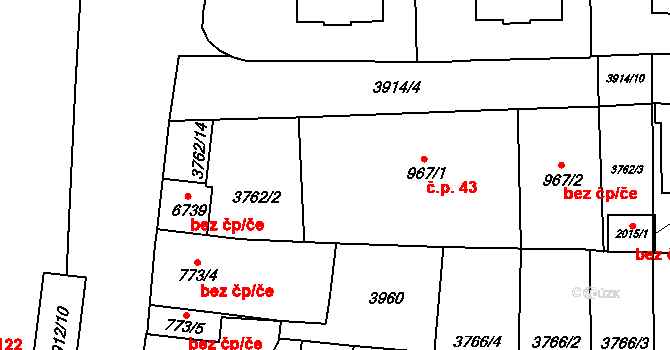 Klatovy V 43, Klatovy na parcele st. 967/1 v KÚ Klatovy, Katastrální mapa