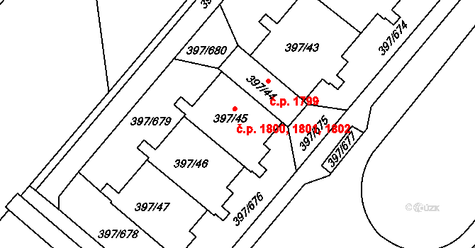 Chodov 1800,1801,1802, Praha 1 na parcele st. 397/45 v KÚ Chodov, Katastrální mapa