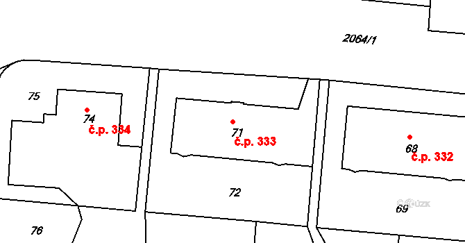 Košíře 333, Praha na parcele st. 71 v KÚ Košíře, Katastrální mapa