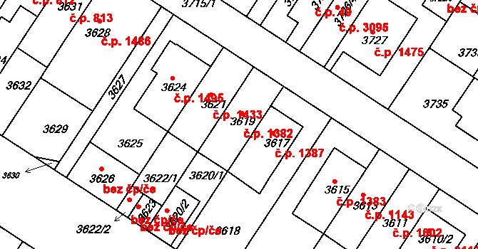 Strašnice 1382, Praha na parcele st. 3619 v KÚ Strašnice, Katastrální mapa