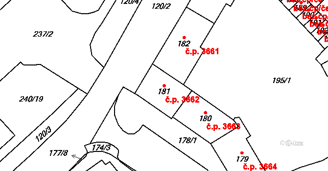 Chomutov 3662 na parcele st. 181 v KÚ Chomutov I, Katastrální mapa