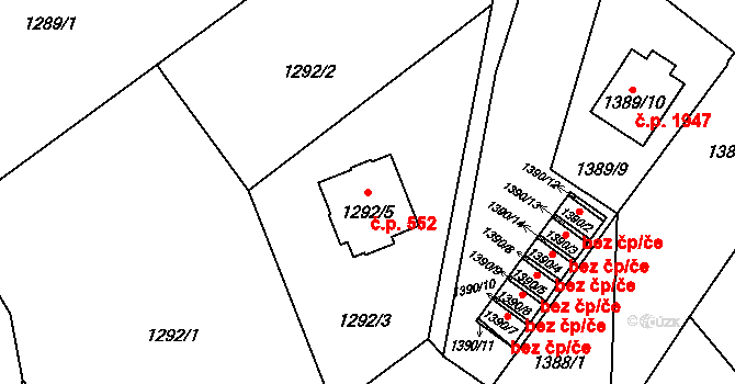 Fryštát 552, Karviná na parcele st. 1292/5 v KÚ Karviná-město, Katastrální mapa