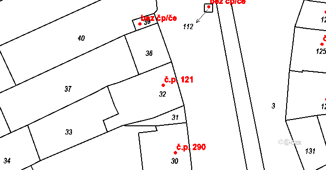 Silůvky 121 na parcele st. 32 v KÚ Silůvky, Katastrální mapa