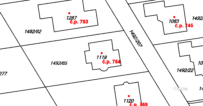 Lány 754, Svitavy na parcele st. 1119 v KÚ Čtyřicet Lánů, Katastrální mapa