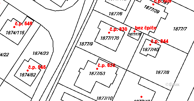 Soběslav III 830, Soběslav na parcele st. 1877/170 v KÚ Soběslav, Katastrální mapa