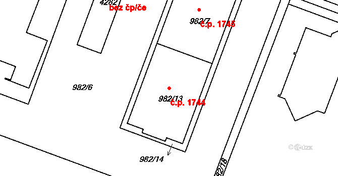 Čelákovice 1744 na parcele st. 982/13 v KÚ Čelákovice, Katastrální mapa