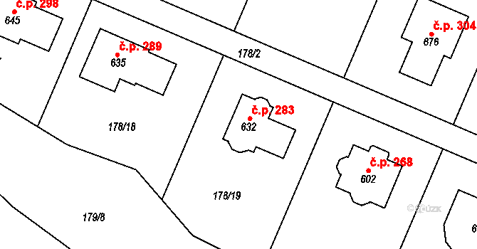 Černý Vůl 283, Statenice na parcele st. 632 v KÚ Statenice, Katastrální mapa