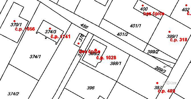 Valtice 1028 na parcele st. 398/2 v KÚ Valtice, Katastrální mapa