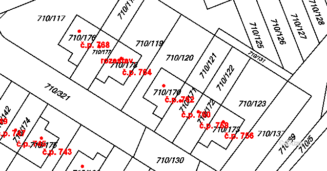 Poříčí 762, Boršov nad Vltavou na parcele st. 710/170 v KÚ Boršov nad Vltavou, Katastrální mapa