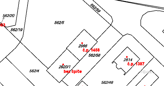 Neratovice 1458 na parcele st. 2866 v KÚ Neratovice, Katastrální mapa