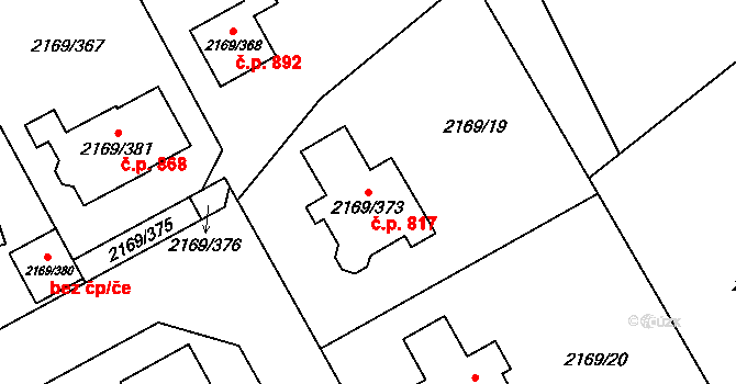 Velká Bystřice 817 na parcele st. 2169/373 v KÚ Velká Bystřice, Katastrální mapa