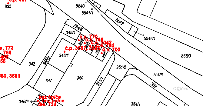 Chomutov 700 na parcele st. 349/6 v KÚ Chomutov I, Katastrální mapa