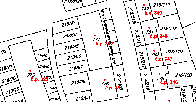 Řež 332, Husinec na parcele st. 777 v KÚ Husinec u Řeže, Katastrální mapa