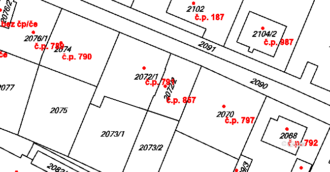 Jemnice 857 na parcele st. 2072/2 v KÚ Jemnice, Katastrální mapa