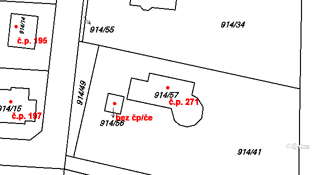 Chlebovice 271, Frýdek-Místek na parcele st. 914/57 v KÚ Chlebovice, Katastrální mapa